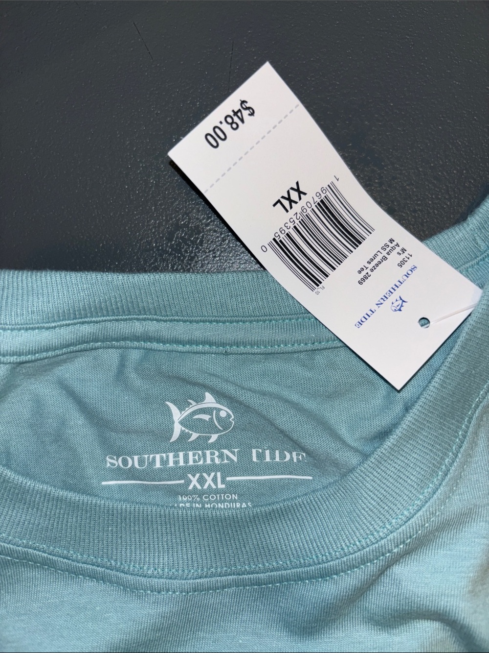 Southern Tide Men's Seafoam Green Short Sleeve Tee with Navy Lure Logo - Picture 6 of 9